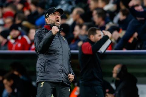Germany Muenchen 13 03 2019 UEFA Champions League 2018 19 Season Round of 16 Second leg FC Bayern Muenchen Liverpool FC coach Juergen Klopp LFC cheers for goal 0 1 by Sadio Mane LFC DeFodi048