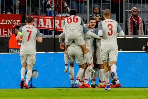 Germany Muenchen 13 03 2019 UEFA Champions League 2018 19 Season Round of 16 Second leg FC Bayern Muenchen Liverpool FC cheers for Sadio Mané LFC after the goal for 0 1 DeFodi048