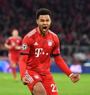 Football Champions League Round of 16 FC Bayern Munich FC Liverpool on 13 03 2019 at the Allianz Arena in Munich Goal celebration to 1 1 by Serge Gnabry München DFL DFB regulations prohibit any use of photographs as image sequences and or quasi video xMNx