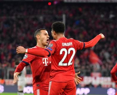 Football Champions League Round of 16 FC Bayern Munich FC Liverpool on 13 03 2019 at the Allianz Arena in Munich Goal celebration to 1 1 by Serge Gnabry München DFL DFB regulations prohibit any use of photographs as image sequences and or quasi video xMNx