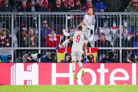 Virgil van Dijk FC Liverpool celebrates his goal to 1 2 with Roberto Firmino FC Liverpool GER Football UEFA Champions League FC Bayern Munich FC Liverpool 13 03 2019 Munich Copyright: xTomxWellerx xEibner-Pressefotox EP_eer