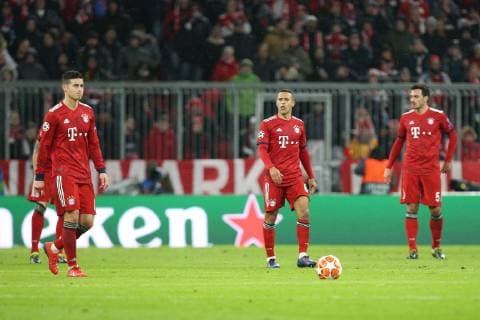 disappointment at James Rodriguez 11 FC Bayern Munich Thiago Alcantara 6 FC Bayern Munich Mats Hummels 5 FC Bayern Munich FC Bayern Munich vs. Liverpool FC Champions League Round of 16 13 03 2019 Munich Bayern Germany Copyright: xkolbert-press ChristianxKolbertx