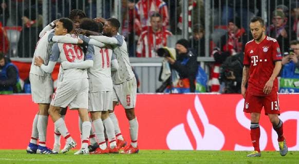 SOCCER - CL, Bayern vs Liverpool MUNICH,GERMANY,13.MAR.19 - SOCCER - UEFA Champions League, round of 16, FC Bayern Muenchen vs Liverpool FC. Image shows the rejoicing of Liverpool FC. GEPAxpictures xThomasxBachun