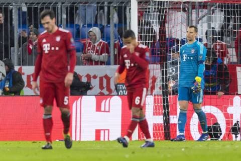 GER UEFA CL FC Bayern Muenchen GER vs. FC Liverpool GBR 13 03 2019 Allianz Arena Muenchen GER UEFA CL FC Bayern Muenchen GER vs. FC Liverpool GBR Round of 16 UEFA regulations prohibit any use of photographs as image sequences and or quasi video in picture disappoints Manuel Neuer FCB 1 Mats Hummels FCB 5 Thiago FCB 6 nordphotox xStraubmeier nph00004