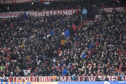 13 03 2019 xkvx Soccer UEFA Champions League FC Bayern Munich FC Liverpool emspor v l Spectators Bayern Fans leave the DFL DFB REGULATIONS PROHIBIT ANY USE OF PHOTOGRAPHS as IMAGE SEQUENCES and or QUASI VIDEO Munich stadium in the 80th minute