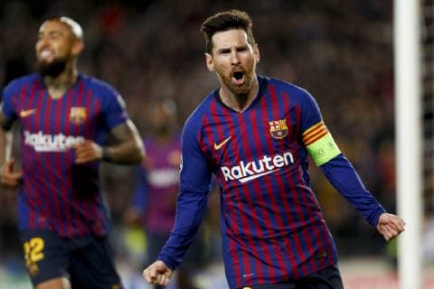 Barcelona x Lyon BARCELONA, CA - 13.03.2019: BARCELONA X LYON - Celebration of the third goal of Barcelona, marked by Messi during the match between Barcelona and Lyon held at the Camp Nou in Barcelona, CA. The match is the second qualifying round of the UEFA Champions League 2018 19 Round of 16. (Photo: Marco Galvão Fotoarena) x1697753x  MarcoxGalvão