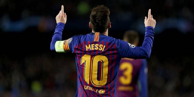 Barcelona x Lyon BARCELONA, CA - 13.03.2019: BARCELONA X LYON - Celebration of the third goal of Barcelona, marked by Messi during the match between Barcelona and Lyon held at the Camp Nou in Barcelona, CA. The match is the second qualifying round of the UEFA Champions League 2018 19 Round of 16. (Photo: Marco Galvão Fotoarena) x1697754x  MarcoxGalvão