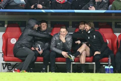 Chief Coach Juergen Klopp Liverpool FC congratulates the co coaches at Bank FC Bayern Munich vs. Liverpool FC Champions League Round of 16 13 03 2019 Munich Bayern Germany Copyright: xkolbert-press ChristianxKolbertx
