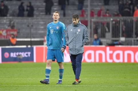 Soccer Men Season 2018 2019 Champions League Round of 16 Return FC Bayern Munich FC Liverpool v l Goalkeeper Manuel Neuer Bayern Munich Javi Martinez Bayern Munich Disappointment after final whistle 13 03 2019 Copyright: xMatthiasxKochx