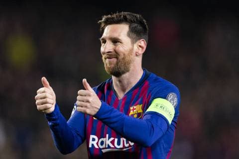 13 03 2019 xslx Football Champions League FC Barcelona Olympique Lyon emspor v l Lionel Messi FC Barcelona Cheers after the goal to 1 0 DFL DFL REGULATIONS PROHIBIT ANY USE OF PHOTOGRAPHS as IMAGE SEQUENCES and or QUASI VIDEO Barcelona