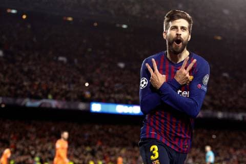 FC Barcelona Barca s Gerard Pique celebrates after scoring the fourth goal during a UEFA Champions League round of 16 second leg soccer match between FC Barcelona and Olympique Lyon at Camp Nou in Barcelona, Catalonia, north eastern Spain, 13 March 2019. FC Barcelona vs Olympique Lyon !ACHTUNG: NUR REDAKTIONELLE NUTZUNG!  Copyright: xEnricxFontcubertax GRAF4101 20190313-636881174451793204