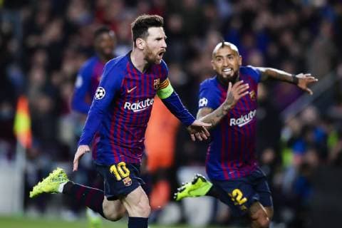 March 13, 2019 - Barcelona, Catalonia, Spain - March 13, 2019 - Barcelona, Spain - Uefa Champions League 1 8 of final second leg, FC Barcelona Barca v Olympique de Lyon: Lionel Messi of FC Barcelona scores his side s 3rd goal Uefa Champions League 1 8 of final first leg, FC Barcelona v Olympique de Lyon.Mar 13th - ZUMAa178 20190313_zap_a178_001 Copyright: xMarcxDominguezx