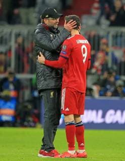13 03 2019 CL Champions League Round of 16 Return FC Bayern Muenchen vs FC Liverpool Allianz Arena Muenchen Football Sport in picture Coach Juergen Klopp FC Liverpool and Robert Lewandowski FCB DFL REGULATIONS PROHIBIT ANY USE OF PHOTOGRAPHS AS IMAGE SEQUENCES AND OR QUASI VIDEO