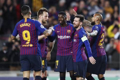 Barcelona team group Mannschaftsbild Totale (Barcelona), MARCH 13, 2019 - Football Soccer : UEFA Champions League Round of 16 2nd leg match between FC Barcelona Barca 5-1 Olympique Lyonnais at Camp Nou stadium in Barcelona, Spain. Noxthirdxpartyxsales  (99114649)