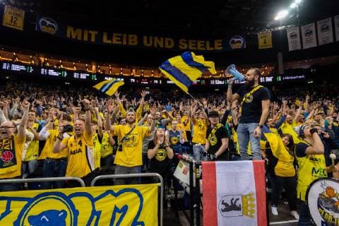 Basketball Berlin 13 03 2019 Eurocup quarter finals match 3 season 2018 2019 Alba Berlin Unicaja Malaga cheers Alba fans block 212