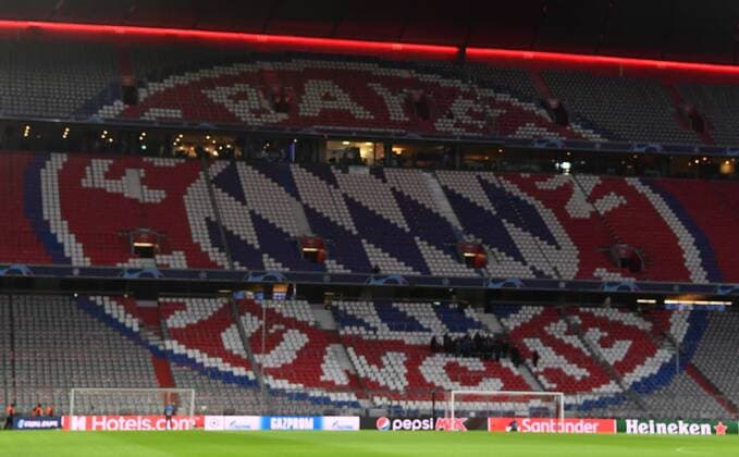 The still empty stadium before the game FC Bayern Munich FC Liverpool UEFA Champions League CL Round of sixteen 1 8 Final Second leg Return match Season 2018 2019 Football soccer Men Men Germany Germany Munich 13 3 2019 Allianz Arena
