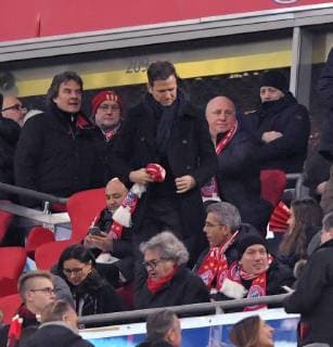 13 03 2019 Football UEFA Champions League 2018 2019 Round of sixteen second leg FC Bayern Munich FC Liverpool in the Allianz Arena Munich Manager Oliver Bierhoff Germany with Bayern Scarf in the stands DFL and DFB regulations prohibit any use of photographs as image sequences and or quasi video