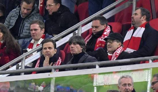 13 03 2019 Football UEFA Champions League 2018 2019 Round of sixteen return FC Bayern Munich FC Liverpool in the Allianz Arena Munich v li Manager Oliver Bierhoff Germany national coach Joachim Löw Germany in the stands DFL and DFB regulations prohibit any use of photographs as image sequences and or quasi video