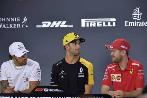 RICCIARDO Daniel F1 Team Renault with VETTEL Sebastian and HAMILTON Lewis F1 GP Australia 2019 Press conference on 14 03 2019 in Melbourne