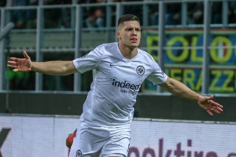 14 03 2019 xjfx Football Europa League 1 8 Final Inter Milan Eintracht Frankfurt emspor v l Luka Jovic Eintracht Frankfurt celebrate the goal The goal celebration to 0 1 DFL DFB REGULATIONS PROHIBIT ANY USE OF PHOTOGRAPHS as IMAGE SEQUENCES and or QUASI VIDEO Milan Joaquim Ferreira