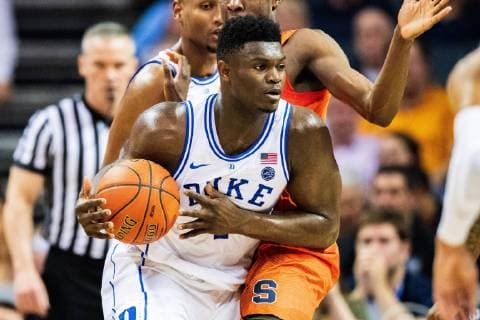 Duke Blue Devils forward Zion Williamson (1) during the ACC College Basketball Tournament game between the Syracuse Orange and the Duke Blue Devils at the Spectrum Center on Thursday March 14, 2019 in Charlotte, NC. CSM NCAA College League USA Basketball 2019: Syracuse vs Duke MAR 14 - ZUMAc04_ 20190314_zaf_c04_340 Copyright: xJacobxKupfermanx