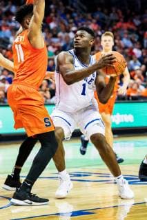 Duke Blue Devils forward Zion Williamson (1) during the ACC College Basketball Tournament game between the Syracuse Orange and the Duke Blue Devils at the Spectrum Center on Thursday March 14, 2019 in Charlotte, NC. CSM NCAA College League USA Basketball 2019: Syracuse vs Duke MAR 14 - ZUMAc04_ 20190314_zaf_c04_361 Copyright: xJacobxKupfermanx
