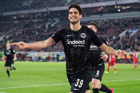 Goal scorer Goncalo PACIENCIA F rejoices over his goal to 1 0 for Eintracht Frankfurt cheers cheers joy cheers celebrate goal jubilation half figure half figure gesture gesture football 1 Bundesliga 25 matchday Fortuna Duesseldorf D Eintracht Frankfurt F 0 3 on 11 03 2019 in Duesseldorf Germany Â