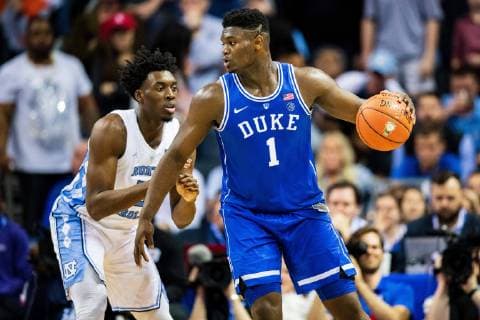 Duke Blue Devils forward Zion Williamson (1) during the ACC College Basketball Tournament game between the Duke Blue Devils and the North Carolina Tar Heels at the Spectrum Center on Friday March 15, 2019 in Charlotte, NC. CSM NCAA College League USA Basketball 2019: Duke vs North Carolina MAR 15 - ZUMAc04_ 20190315_zaf_c04_283 Copyright: xJacobxKupfermanx