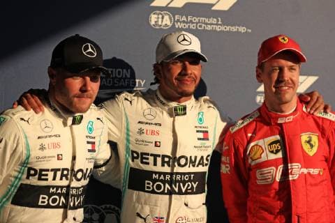 16th March 2019, Melbourne Grand Prix Circuit, Melbourne, Australia; Melbourne Formula One Grand Prix, Qualification; Mercedes AMG Petronas Motorsport, Lewis Hamilton takes pole for tomorrows race followed by his team mate Valtteri Bottas and Scuderia Ferrari, Sebastian Vettel  ActionPlus12115254 Octane