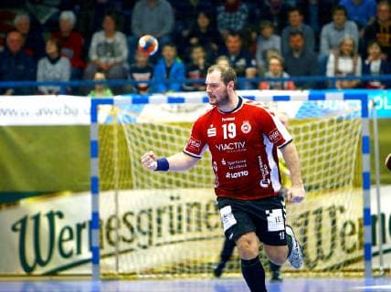 In jubilation Jan Schult Lübeck Handball 2 League 2018 19 EHV Aue VfL Lübeck Schwartau on 16 3 2019 EHV Aue VfL Lübeck Schwartau