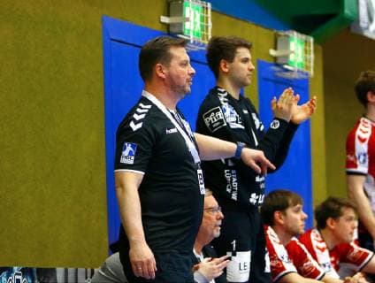 Coach Gerrit Claasen Lübeck Handball 2 League 2018 19 EHV Aue VfL Lübeck Schwartau 26 27 at 16 3 2019 EHV Aue VfL Lübeck Schwartau