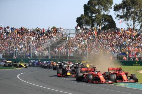 17th March 2019, Melbourne Grand Prix Circuit, Melbourne, Australia; Melbourne Formula One Grand Prix, race day; Scuderia Ferrari, Sebastian Vettel and Charles Leclerc, as he runs wide into turn 1  ActionPlus12116112 Octane