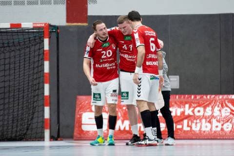 Lübbecke Germany 16 03 2019 2 Handball Bundesliga 2018 2019 TuS N Lübbecke vs Handball Sportverein Hamburg M Dominik Vogt Hamburg injured Lübbecke Nordrhein Westfalen Germany Merkur Arena
