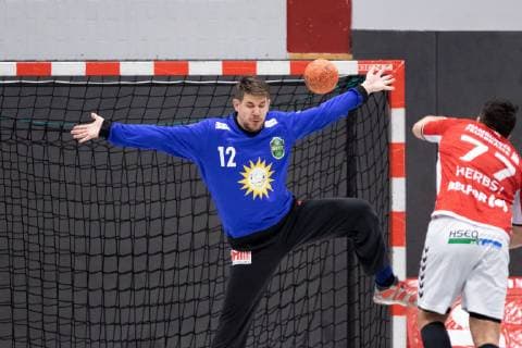 Lübbecke Germany 16 03 2019 2 Handball Bundesliga 2018 2019 TuS N Lübbecke vs Handball Sportverein Hamburg L R Peter Tatai Lübbecke Kevin Herbst Hamburg Lübbecke Nordrhein Westfalen Germany Merkur Arena