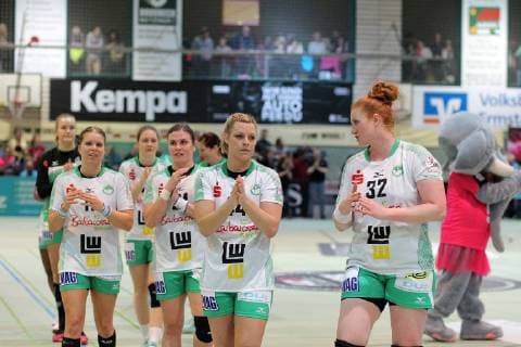 Disappointed Goeppinger faces from l n r 11 Michaela Hrbkova FRISCH auf Goeppingen 21 Petra Adamkova FRISCH auf Goeppingen 44 Ana Petrinja FRISCH auf Goeppingen 32 Lina Krhlikar FRISCH AUF Goeppingen Handball 1 HBF TusSies Metzingen vs. FRISCH AUF Goeppingen 2019 03 16 Handball 1 HBF Women TusSies Metzingen vs. FRISCH AUF Goeppingen Metzingen Copyright: xBaur xEibner-Pressefotox EP_soba