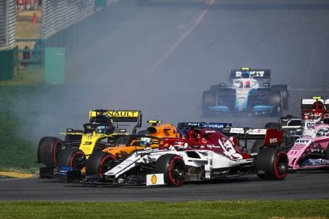 Motorsports: FIA Formula One World Championship WM Weltmeisterschaft 2019, Grand Prix of Australia, Start, 7 Kimi Raikkonen (FIN, Alfa Romeo Racing), 4 Lando Norris (GBR, McLaren F1 Team), 3 Daniel Ricciardo (AUS, Renault F1 Team), Melbourne Australia