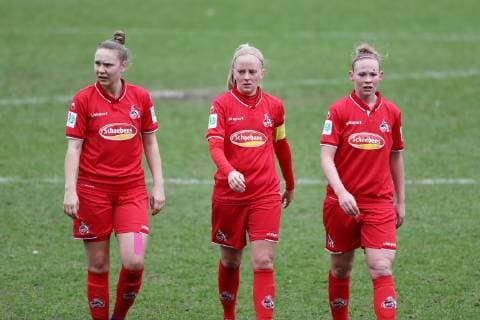 Sport 1 FC Köln vs SV 67 Weinberg Football 2 Bundesliga Women Franz Kremer Stadium from left Kristina Hild 1 FC Köln Anna Kirschbaum 1 FC Köln Romina Frommont 1 FC Köln 17 03 2019