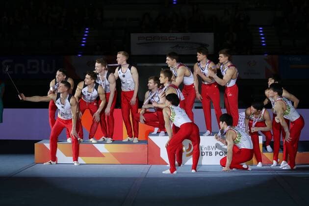 Sport Themen der Woche KW11 Sport Bilder des Tages Winners: GER, RUS, JPN - after team-challenge final at 2019 DTB-Cup in Stuttgart; 17 03 2019; *** Winners GER RUS JPN after team challenge final at 2019 DTB Cup in Stuttgart 17 03 2019 