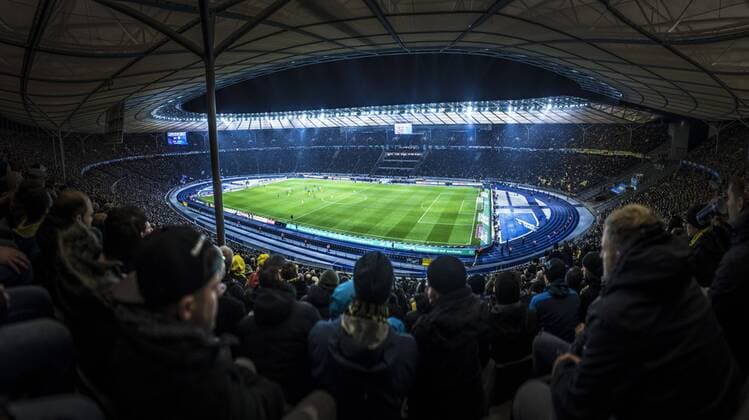 Panorama photo of the Olympic Stadium at the game Hertha BSC Berlin vs. Borussia Dortmund in Berlin 16 03 2019 Berlin Germany Copyright: xFlorianxGaertner photothek.netx