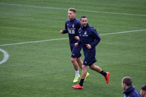 Photo LaPresse - Jennifer Lorenzini 18 March 2019 Firenze (Italy) Soccer Italy Italian Football meeting - "Coverciano" - Training In the pic: Ciro Immobile, Fabio Quagliarella  Copyright: xJenniferxLorenzini LaPressex