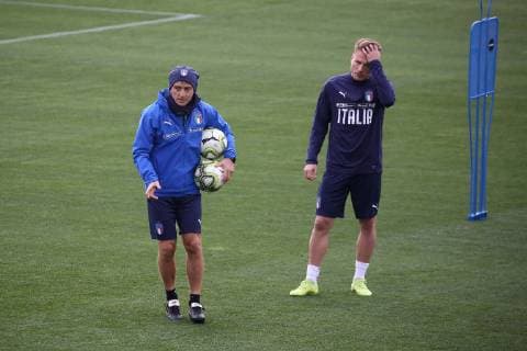 Photo LaPresse - Jennifer Lorenzini 18 March 2019 Firenze (Italy) Soccer Italy Italian Football meeting - "Coverciano" - Training In the pic: Roberto Mancini and Ciro Immobile  Copyright: xJenniferxLorenzini LaPressex