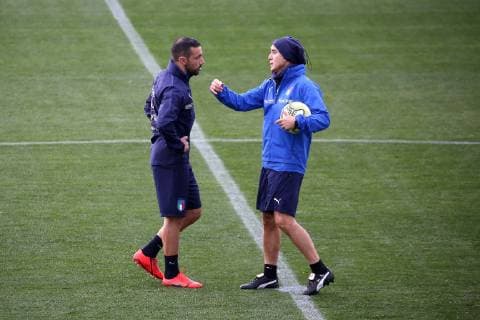 Photo LaPresse - Jennifer Lorenzini 18 March 2019 Firenze (Italy) Soccer Italy Italian Football meeting - "Coverciano" - Training In the pic: Roberto Mancini and Fabio Quagliarella  Copyright: xJenniferxLorenzini LaPressex
