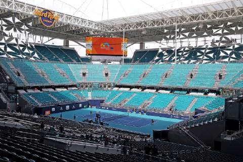 March 18, 2019 - Miami, FL, USA - The stadium court in the middle of the field on Monday, March 18, 2019 at Hard Rock Stadium at the 2019 Miami Open in Miami Gardens, Fla. Miami Open 2019 - ZUMAm67_ 20190318_zaf_m67_006 Copyright: xCharlesxTrainorxJrx