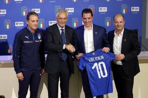 Photo LaPresse - Jennifer Lorenzini 19 March 2019 Firenze (Italy) Soccer Italy Italian Football meeting - "Coverciano" - Press conferenceIn the pic: Roberto Mancini, Gabriele Gravina, manager Lidl  Copyright: xJenniferxLorenzini LaPressex