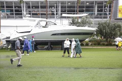 March 19, 2019 - Miami, Florida, USA - Fans leave the Hard Rock Stadium after all play is canceled for the day due to rain on the second day of the Miami Open. Miami Open - ZUMAd151 20190319_znp_d151_001 Copyright: xAdamxDelGiudicex