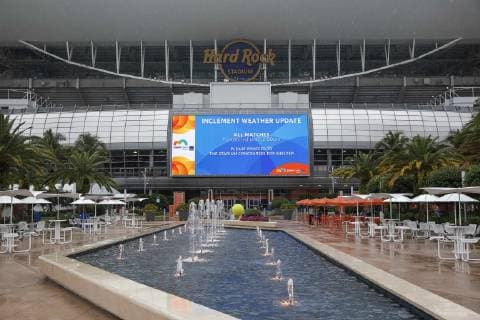 March 19, 2019 - Miami, Florida, USA - Fans leave the Hard Rock Stadium after all play is canceled for the day due to rain on the second day of the Miami Open. Miami Open - ZUMAd151 20190319_znp_d151_004 Copyright: xAdamxDelGiudicex