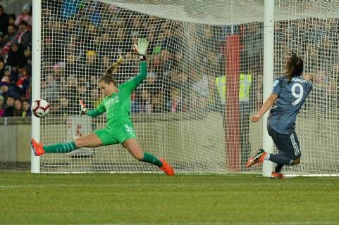 Jovana Damnjanovic FC Bayern Munich Parade Barbora Votikova Goalkeeper Slavia Prague Prague Czech Republic 20 03 2019 Football Womens football Slavia Prague FC Bayern Munich xklx