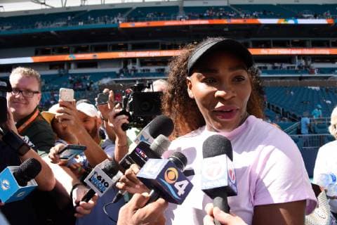 MIAMI GARDENS, FL - MARCH 20: Serena Williams, attends the ribbon cutting for Stadium Court at the Miami Open on March 20, 2019 at Hard Rock Stadium in Miami Gardens, FL. (Photo by Michele Eve Sandberg Icon Sportswire) TENNIS: MAR 20 Miami Open Icon190320106