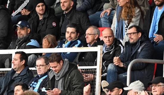 16 03 2019 Soccer 3 Bundesliga 2018 2019 29 Matchday Würzburger Kickers TSV 1860 Munich in der Flyeralarm Arena Würzburg Tribune Management of the Lions with Robert Reisinger 2 v re President 1860 Karl Christian Bay re Deputy Chairman 1860 Hans Sitzberger Vice President 1860 Anthony Power li 1860 DFL and DFB regulations prohibit any use of photographs as image sequences and or quasi video