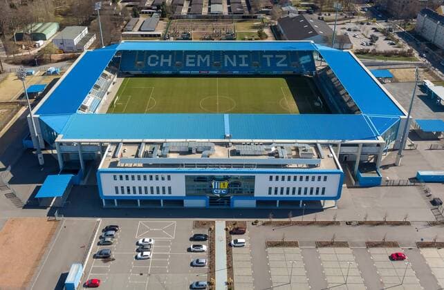 Football Regionalliga Nordost 20 03 2019 Chemnitzer FC CFC Aerial view of the stadium on Gellertstraße Chemnitz Saxony Germany